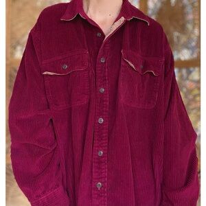 Vintage Burgundy Corduroy Shirt Jacket Claybrooke  Outdoors 90s Button Up Cord